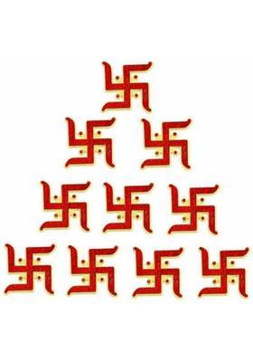 SK Craft Acrylic Plastic Swastik Sticker for Door Hindu Symbol Diwali Decoration (Small Size, Set of 10, Red) Decorative Showpiece - 4 cm&nbsp;&nbsp;(Plastic, Red)