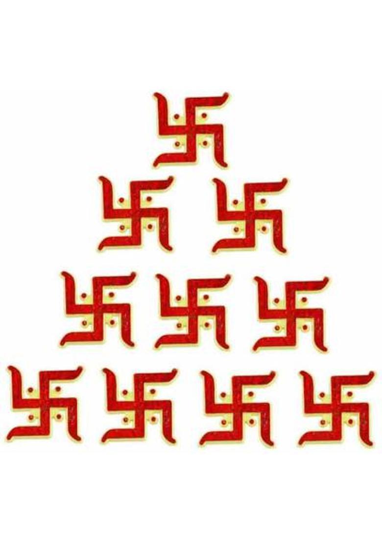 SK Craft Acrylic Plastic Swastik Sticker for Door Hindu Symbol Diwali Decoration (Small Size, Set of 10, Red) Decorative Showpiece - 4 cm&nbsp;&nbsp;(Plastic, Red) - Indya