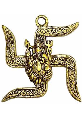 BUY N RELAX 1 Lord Ganesha on Swastik Showpiece 9.5cm Decorative Showpiece - 10 cm&nbsp;&nbsp;(Brass, Gold)