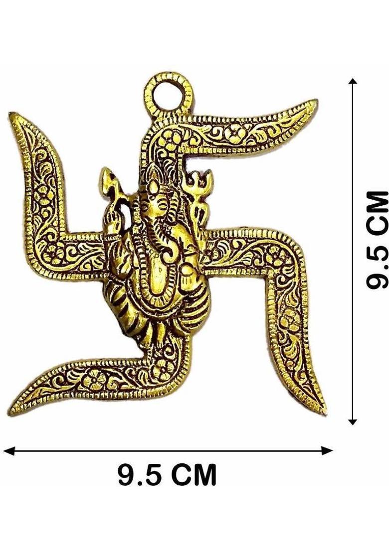 BUY N RELAX 1 Lord Ganesha on Swastik Showpiece 9.5cm Decorative Showpiece - 10 cm&nbsp;&nbsp;(Brass, Gold) - Indya
