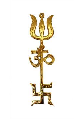 Vashoppee Vastu / Fang Shui Trishakti (Om+Trishul+Swastik) For Reflect Negative Energy Decorative Showpiece - 22 cm&nbsp;&nbsp;(Brass, Gold)