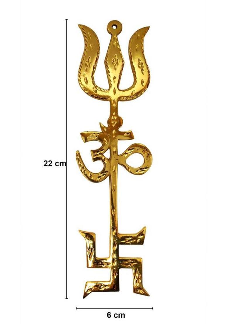 Vashoppee Vastu / Fang Shui Trishakti (Om+Trishul+Swastik) For Reflect Negative Energy Decorative Showpiece - 22 cm&nbsp;&nbsp;(Brass, Gold) - Indya