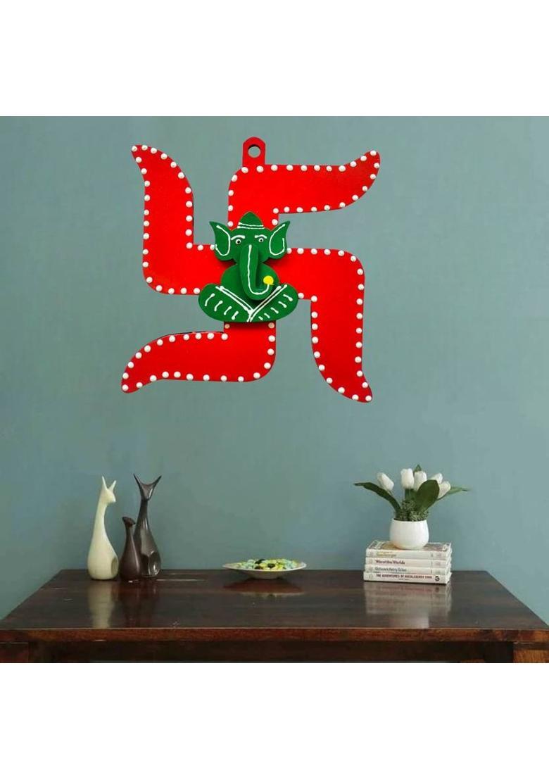 Sohibe Red Swastik for Door Entrance,Vastu,Evil Eye,Home,7 x 7 inch Decorative Showpiece - 18 cm&nbsp;&nbsp;(Wood, Multicolor) - Indya