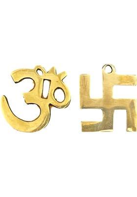 numeroastro Om & Swastik in Brass | Brass Om | Swastik Wall Hanging (2 Inches Each) (1 Set) Decorative Showpiece - 5 cm&nbsp;&nbsp;(Brass, Gold)