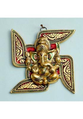 Koolwal craft Wall Hanging Ganesh Placed On Swastik Decorative Showpiece - 13 cm&nbsp;&nbsp;(Metal, Multicolor)
