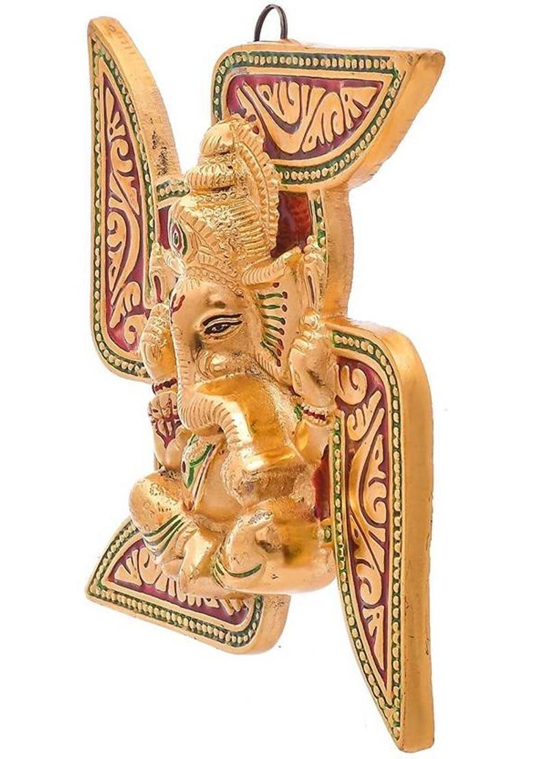 Koolwal craft Wall Hanging Ganesh Placed On Swastik Decorative Showpiece - 13 cm&nbsp;&nbsp;(Metal, Multicolor) - Indya