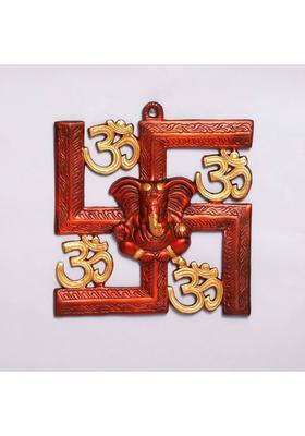 KridayKraft Metal Wall Hanging Swastik Ganesha ji,Copper antique metal Sculpture Lord Ganesh Idol Looks Very Beautiful,Religious Idol for Pooja Room & Decor Your Home, Office,Gift Your Relatives on Diwali,Wedding,Barthday... Decorative Showpiece - 21 cm&nbsp;&nbsp;