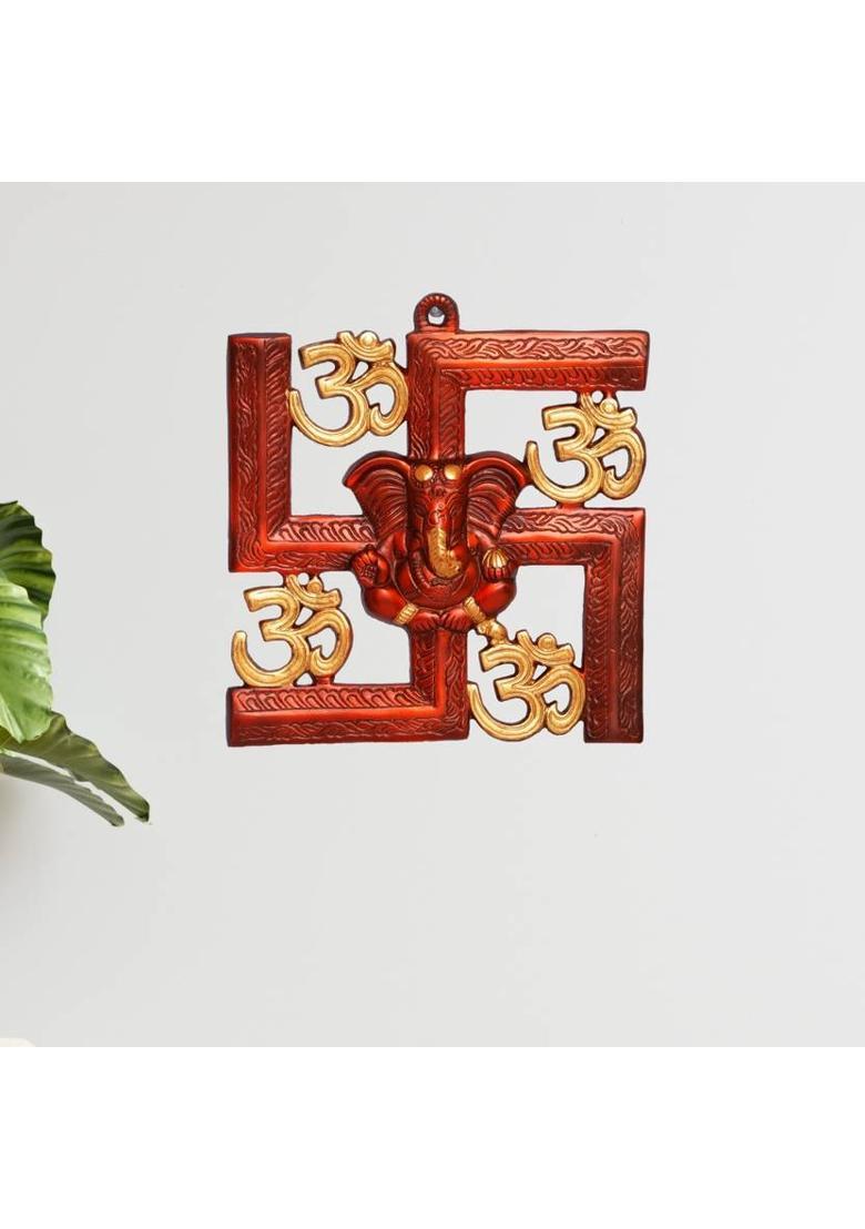 KridayKraft Metal Wall Hanging Swastik Ganesha ji,Copper antique metal Sculpture Lord Ganesh Idol Looks Very Beautiful,Religious Idol for Pooja Room & Decor Your Home, Office,Gift Your Relatives on Diwali,Wedding,Barthday... Decorative Showpiece - 21 cm&nbsp;&nbsp; - Indya
