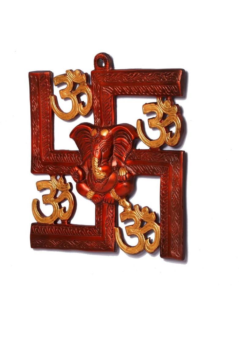 KridayKraft Metal Wall Hanging Swastik Ganesha ji,Copper antique metal Sculpture Lord Ganesh Idol Looks Very Beautiful,Religious Idol for Pooja Room & Decor Your Home, Office,Gift Your Relatives on Diwali,Wedding,Barthday... Decorative Showpiece - 21 cm&nbsp;&nbsp; - Indya