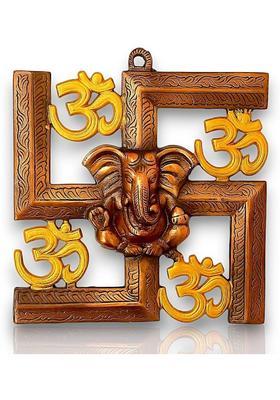 WORLDOFCRAFT Ganesh Swastik Om Wall Hanging | Ganpati Idol Perfect Home Decor & Festive Gift Decorative Showpiece - 22 cm&nbsp;&nbsp;(Metal, Copper)