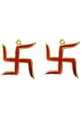 Koolwal craft Swastik red meena wall hanging set of 2 wall hanging Decorative Showpiece - 14 cm&nbsp;&nbsp;(Metal, Red)