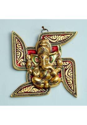 GREENTOUCH CRAFTS Metal Wall hanging Ganesha Placed On Swastik decorative showpiece Decorative Showpiece - 20 cm&nbsp;&nbsp;(Metal, Gold)