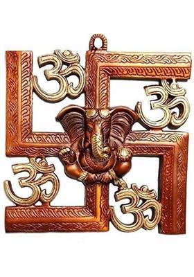 Indra Art Collection Metal Wall Hanging Om Swastik Ganesha Decorative Showpiece - 23 cm&nbsp;&nbsp;(Aluminium, Gold, Brown)
