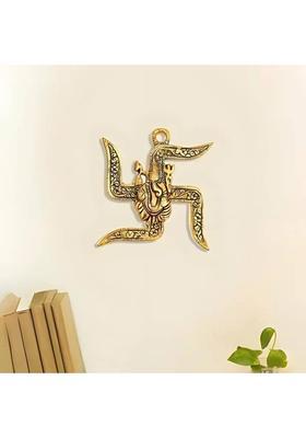 ART N HUB Wall Hanging Swastik Ganesh for Door/Office/Home/Prosperity Decorative Showpiece - 9 cm&nbsp;&nbsp;(Metal, Gold)