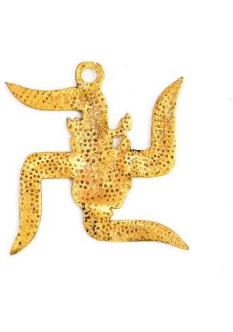 ART N HUB Wall Hanging Swastik Ganesh for Door/Office/Home/Prosperity Decorative Showpiece - 9 cm&nbsp;&nbsp;(Metal, Gold) - Indya