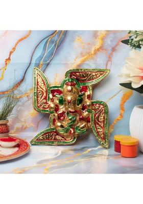 Decorique Ganesha On Swastik Wall Hanging, Wall Decor For Home, Office Decorative Showpiece - 17 cm&nbsp;&nbsp;(Metal, Multicolor)