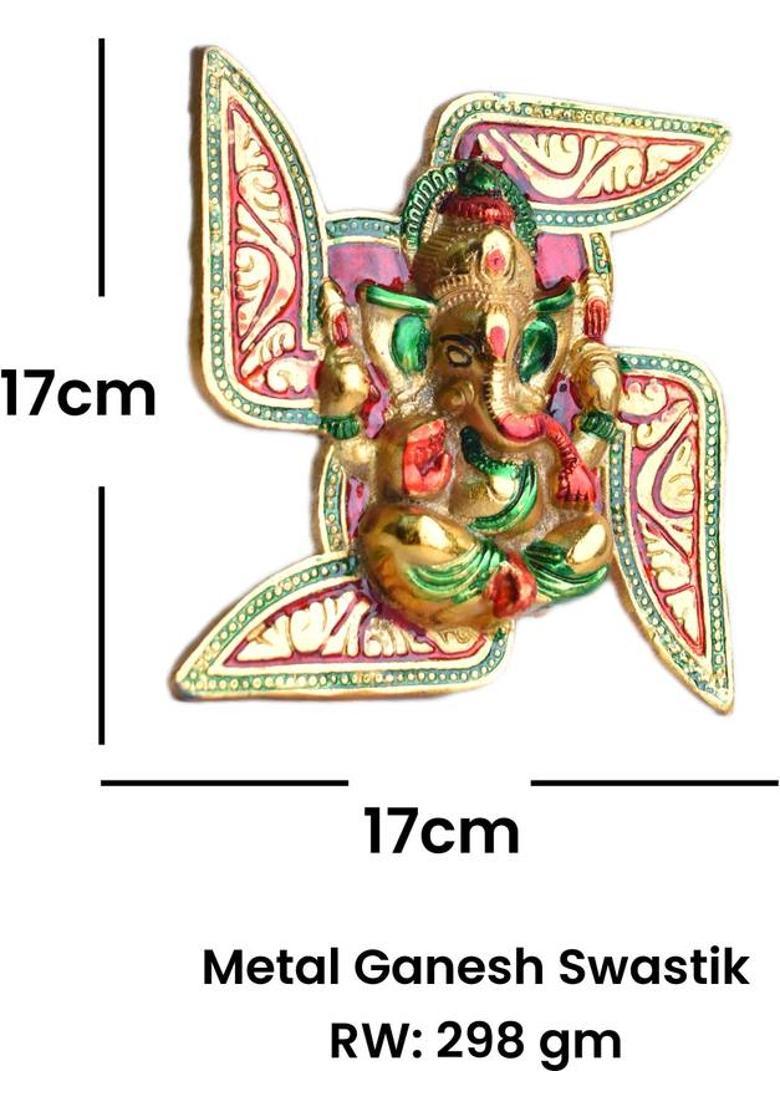 Decorique Ganesha On Swastik Wall Hanging, Wall Decor For Home, Office Decorative Showpiece - 17 cm&nbsp;&nbsp;(Metal, Multicolor) - Indya