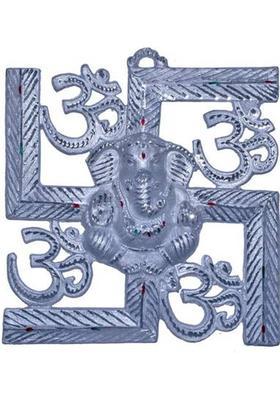 jy White Metal Wall Hanging Swastik Om Ganesh Idol Silver Colour Decorative Showpiece - 22 cm&nbsp;&nbsp;(Aluminium, Silver)