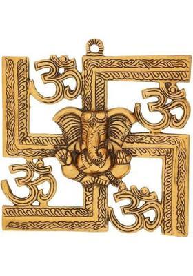 RSN Decorative Showpiece of Lord Ganesha on Om Swastik Metal Golden Wall Hanging Brand: pranjals house Decorative Showpiece - 22 cm&nbsp;&nbsp;(Aluminium, Gold)