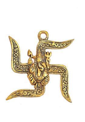 BUY N RELAX Wall Hanging of 1 Lord Ganesha on Swastik Showpiece Decorative Showpiece - 10 cm&nbsp;&nbsp;(Brass, Gold)