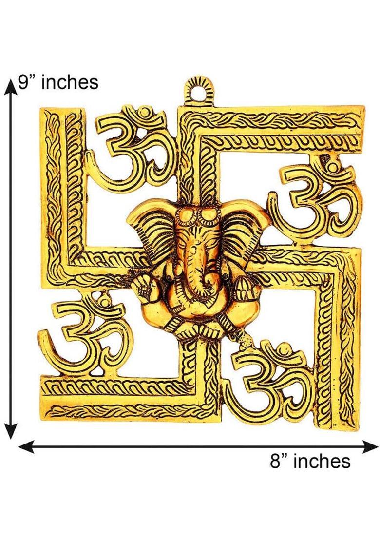 INTERNATIONAL GIFT Gold Plated Sawastik Ganesh Idol Wall Hanging | Wall Art | For Home, Office Decorative Showpiece - 25 cm&nbsp;&nbsp;(Metal, Gold) - Indya