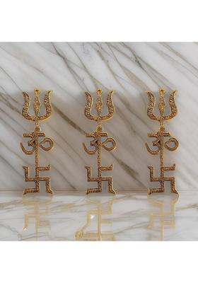 salvusappsolutions Om Trishul Swastik Metal Trishakti, Wall Hanging (8 inch_Golden) [Pack of 3] Decorative Showpiece - 20 cm&nbsp;&nbsp;(Metal, Gold)