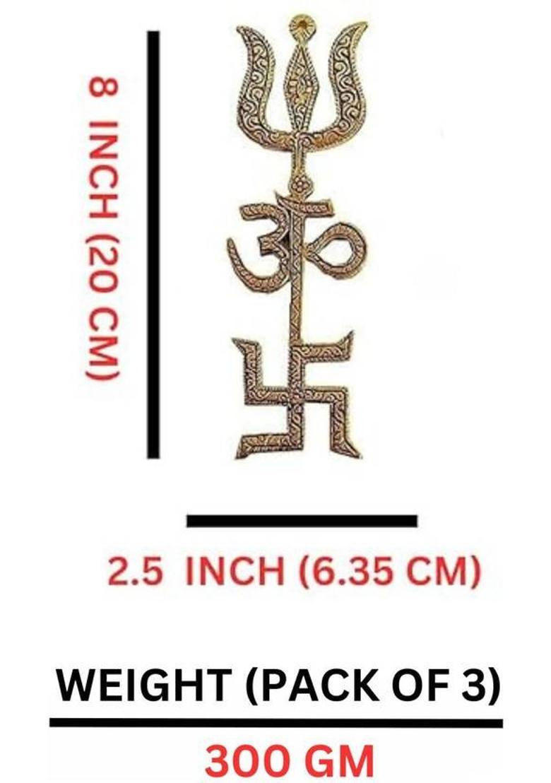 salvusappsolutions Om Trishul Swastik Metal Trishakti, Wall Hanging (8 inch_Golden) [Pack of 3] Decorative Showpiece - 20 cm&nbsp;&nbsp;(Metal, Gold) - Indya