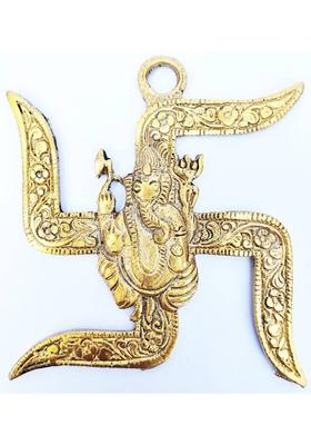 Aanshi shoppe RELIGIOUS IDOL GOLDEN GANESH-ON SWASTIK Decorative Showpiece Decorative Showpiece - 15 cm&nbsp;&nbsp;(Brass, Gold)
