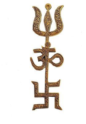 salvusappsolutions Metal Om Trishul Swastik Trishakti Yantra (8 inch_Gold). Decorative Showpiece - 20 cm&nbsp;&nbsp;(Metal, Gold)