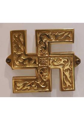 RHK 277 Swastik Decorative Showpiece - 8 cm&nbsp;&nbsp;(Brass, Gold)