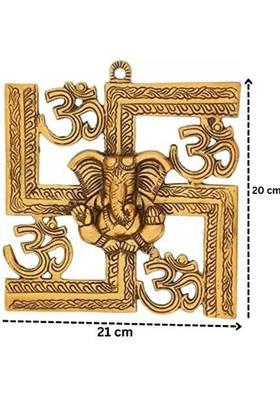 welno international Metal Lord Ganesha on Om Swastik Golden Wall Hanging Decorative Showpiece - 20 cm&nbsp;&nbsp;(Metal, Gold)