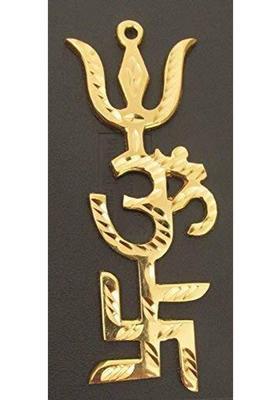 nagaana Brass Swastik Om Trishul Wall Hanging Vastu Trishakti Yantra Home Decorative Showpiece - 7 cm&nbsp;&nbsp;(Metal, Brown)