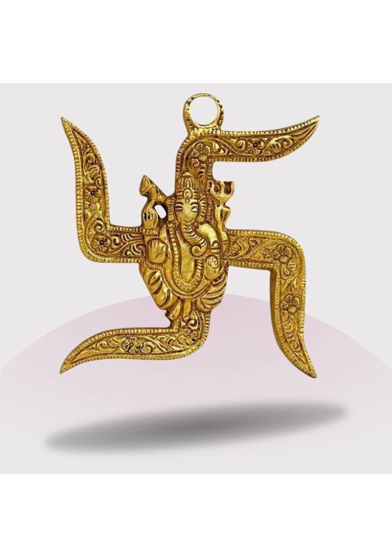 ETANSOKFFT Gold Metal Swastik Sathiya swastika Wall Hanging Yantra Decorative Showpiece - 10 cm&nbsp;&nbsp;(Metal, Gold) - Indya