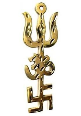 BlessCreations Trishakti Swastik OM Trishul Decorative Showpiece - 2.5 cm&nbsp;&nbsp;(Metal, Gold)