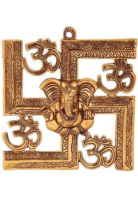 Handicrafts Paradise Wall hanging swastik with om and ganesh motiff in metal antique golden finish by Handicrafts Paradise Decorative Showpiece - 23 cm&nbsp;&nbsp;(Aluminium, Gold)