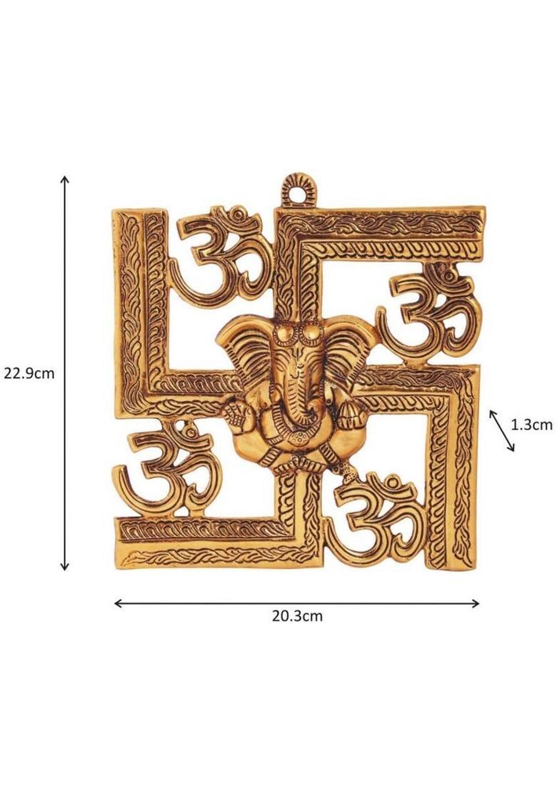 Handicrafts Paradise Wall hanging swastik with om and ganesh motiff in metal antique golden finish by Handicrafts Paradise Decorative Showpiece - 23 cm&nbsp;&nbsp;(Aluminium, Gold) - Indya