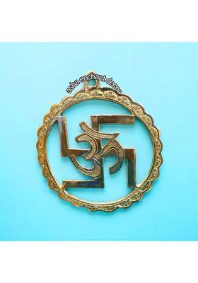 Asha Enchant Decor Brass Swastik Om Wall Hanging , Ideal For Gift Vastu Feng Shui Item Decorative Showpiece - 15.5 cm&nbsp;&nbsp;(Brass, Gold)