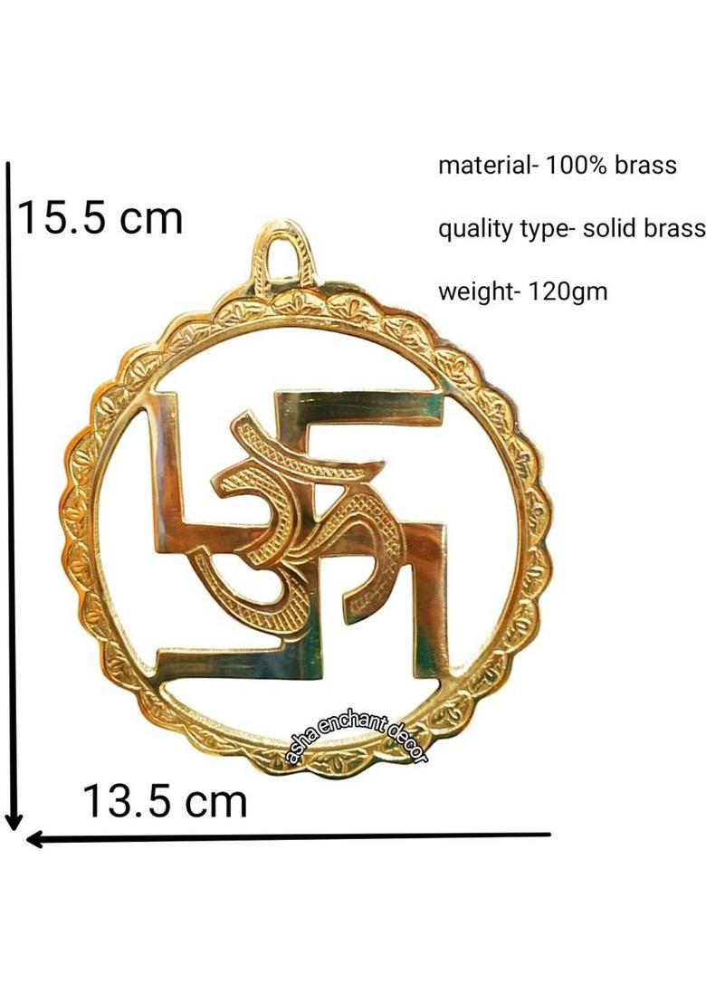 Asha Enchant Decor Brass Swastik Om Wall Hanging , Ideal For Gift Vastu Feng Shui Item Decorative Showpiece - 15.5 cm&nbsp;&nbsp;(Brass, Gold) - Indya
