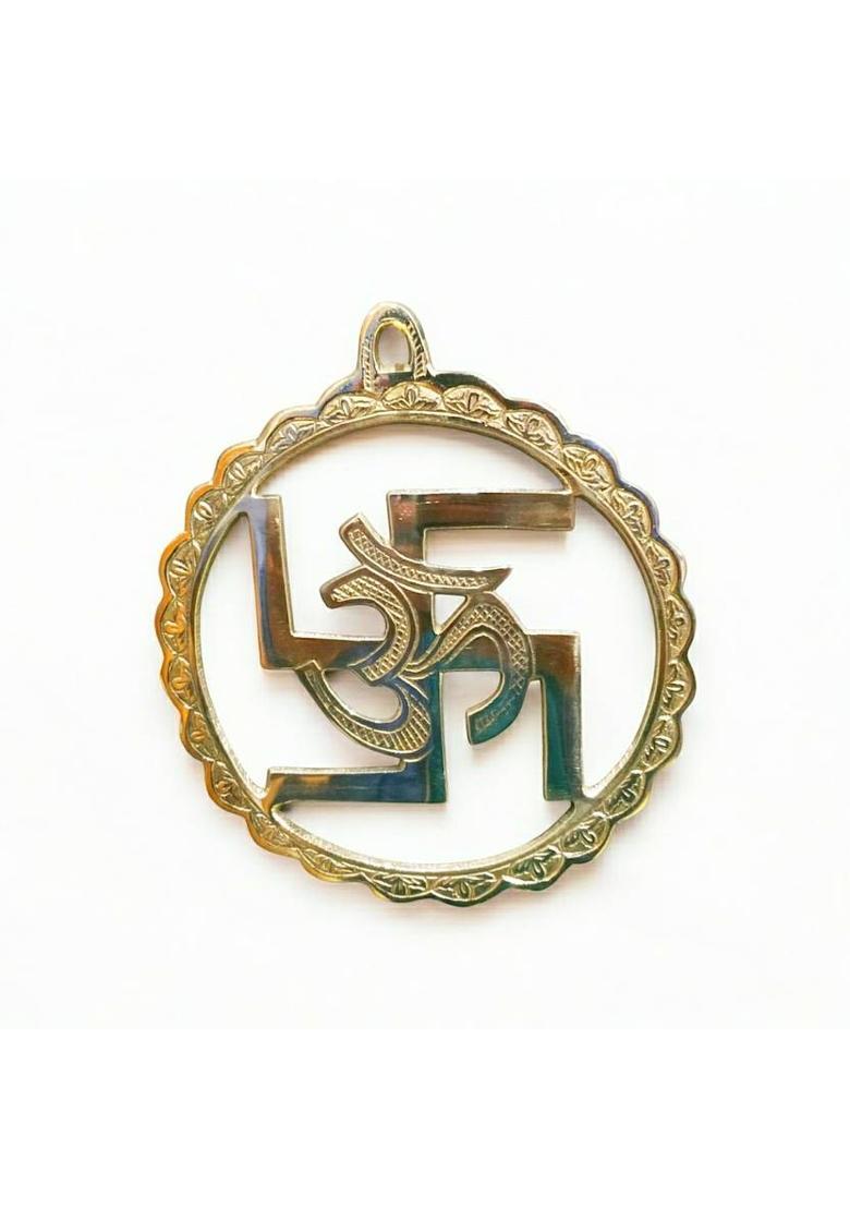 Asha Enchant Decor Brass Swastik Om Wall Hanging , Ideal For Gift Vastu Feng Shui Item Decorative Showpiece - 15.5 cm&nbsp;&nbsp;(Brass, Gold) - Indya