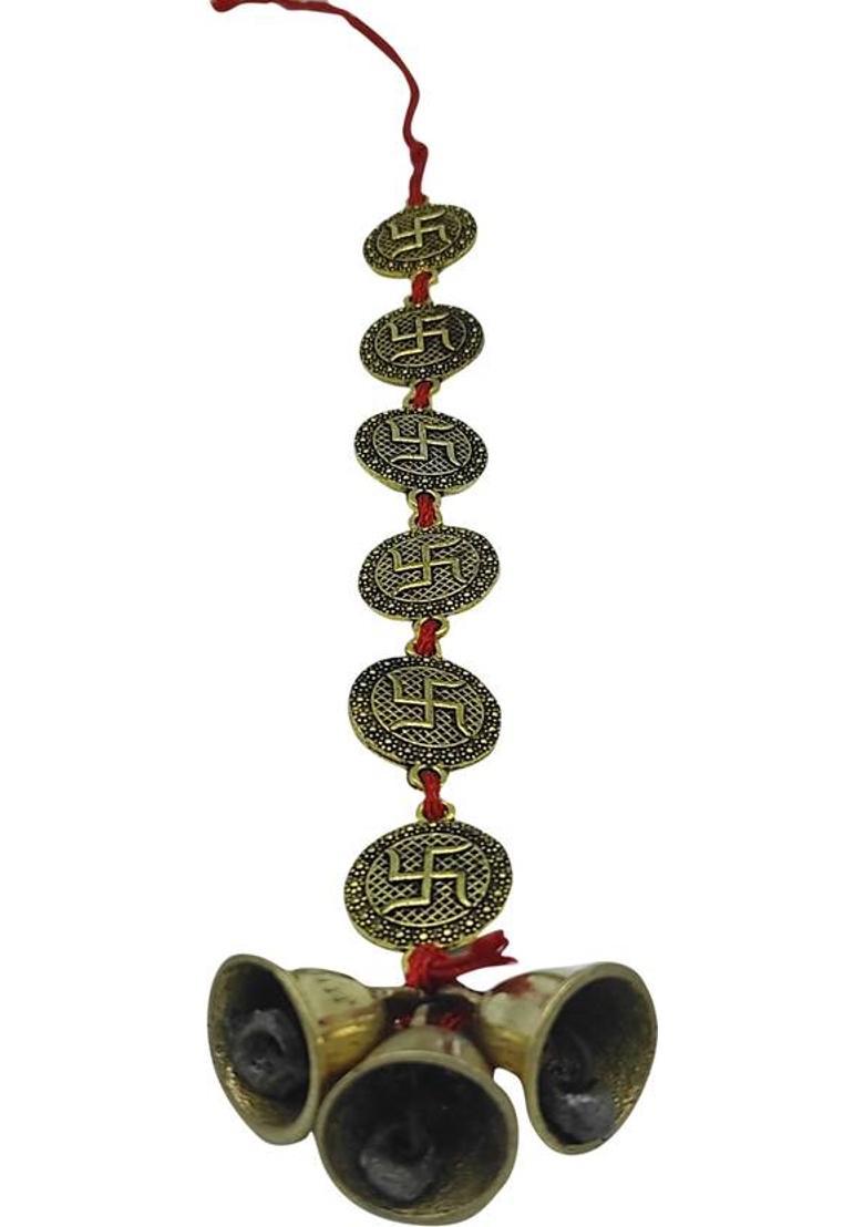 Plus Value Vastu Swastik Bell for Home & Office Main Door Entrance Decorative Showpiece - 7.5 cm&nbsp;&nbsp;(Brass, Gold) - Indya