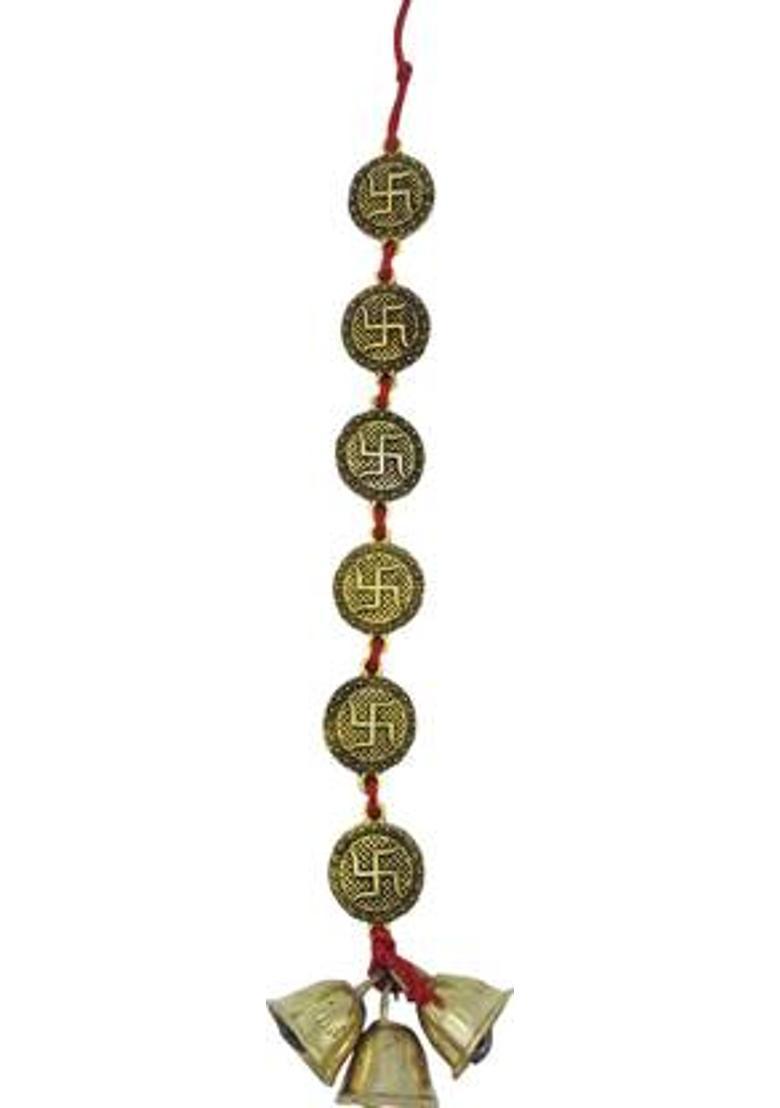 Plus Value Vastu Swastik Bell for Home & Office Main Door Entrance Decorative Showpiece - 7.5 cm&nbsp;&nbsp;(Brass, Gold) - Indya