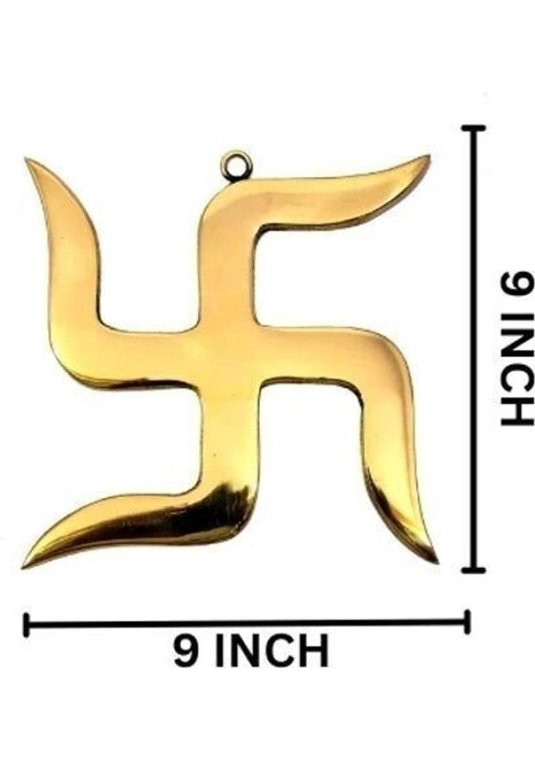 Treemasion Vastu Brass Swastik (9 Inch) Satiya Wall Hanging Yantra | Brass Swastik For Door Decorative Showpiece - 22.86 cm&nbsp;&nbsp;(Brass, Gold) - Indya