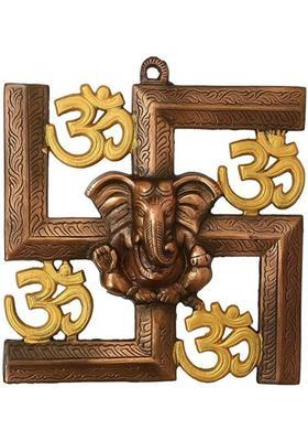 SP Handicrafts Swastika Om Ganesha Wall Hanging Showpiece | Wall Decor | Home Decor | Office Decor | Show piece Gifts |Photo Frame | Modern Wall Art| | Home Accent | Room Decor Decorative Showpiece - 24 cm&nbsp;&nbsp;(Aluminium, Gold)