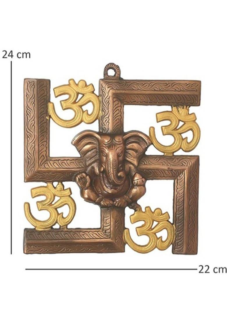 SP Handicrafts Swastika Om Ganesha Wall Hanging Showpiece | Wall Decor | Home Decor | Office Decor | Show piece Gifts |Photo Frame | Modern Wall Art| | Home Accent | Room Decor Decorative Showpiece - 24 cm&nbsp;&nbsp;(Aluminium, Gold) - Indya