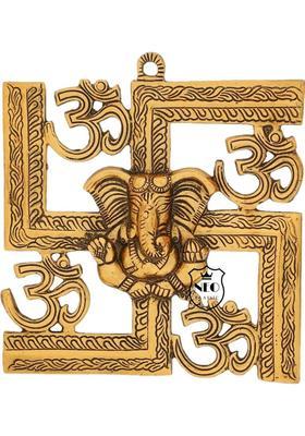 Neo Classic Ganesh on Om Swastik Wall Hanging I Swastik ganesh I Modern Metal Wall Decor Decorative Showpiece - 20 cm&nbsp;&nbsp;(Aluminium, Gold)