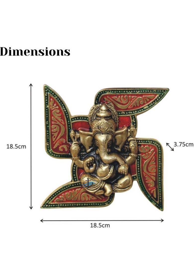 URVA CRAFT Metal Ganesha Wall Hanging, Swastik Design with Red Enamel Work Decorative Showpiece - 18.5 cm&nbsp;&nbsp;(Aluminium, Gold, Red) - Indya