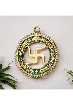 KridayKraft Decorative Showpiece - 15 cm&nbsp;&nbsp;(Aluminium, Gold, Green)