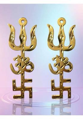 maan treading Pure Brass Trishul Om Swastik Yantra Spiritual Wall Hanging Showpiece Decorative Showpiece - 9.5 cm&nbsp;&nbsp;(Brass, Gold)