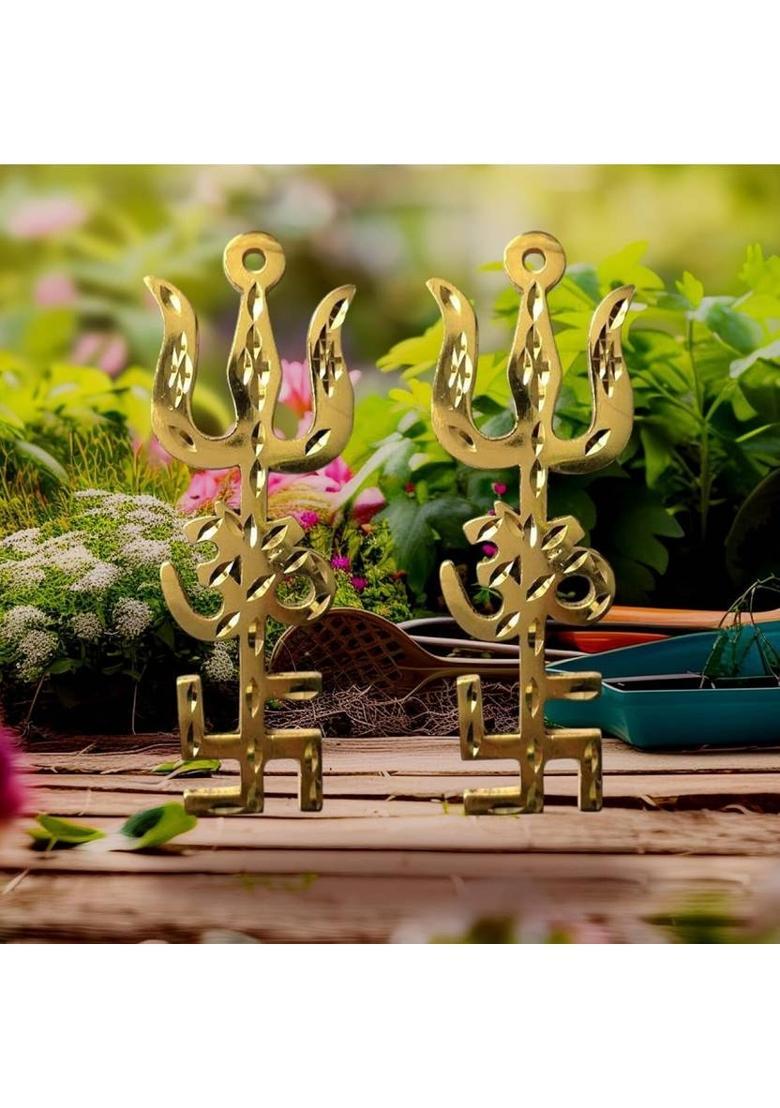 maan treading Pure Brass Trishul Om Swastik Yantra Spiritual Wall Hanging Showpiece Decorative Showpiece - 9.5 cm&nbsp;&nbsp;(Brass, Gold) - Indya