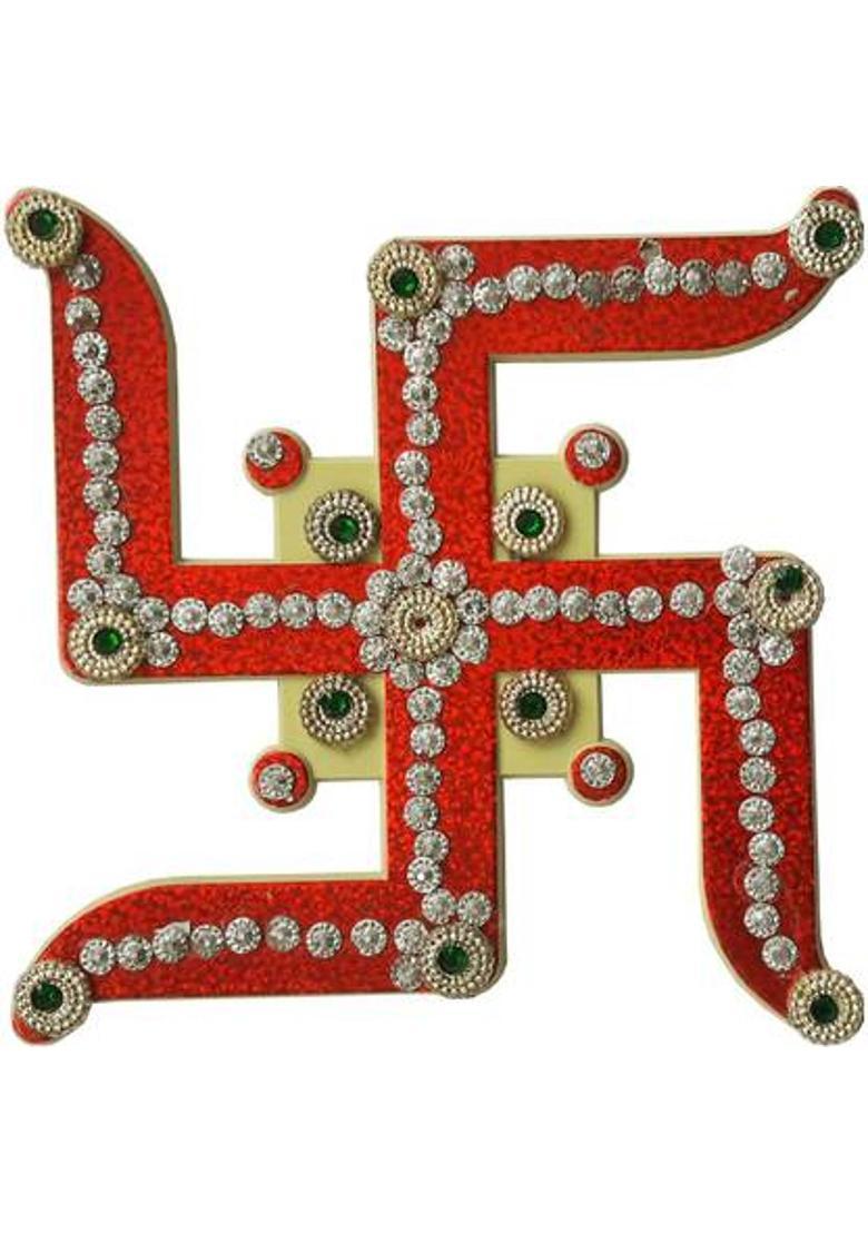 SK Craft Hindu Lucky Auspicious Symbol Stone Swastika Wall Hanging for Vastu, Good Luck and Prosperity-4x4 Inches Decorative Showpiece - 10 cm&nbsp;&nbsp;(Plastic, Multicolor) - Indya